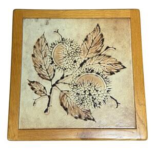 Ceramic Tile Trivet Wall Art‎ Wooden Frame 9" Leaves Autumn Thanksgiving Decor